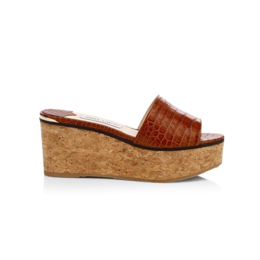 Jimmy Choo DeeDee Croc-Embossed Leather Platform Mules size 38